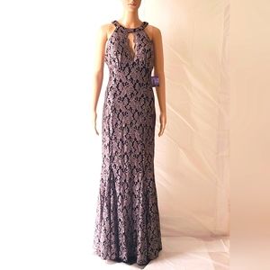 Nightway Long Glitter Dress size 14 - Black Taupe